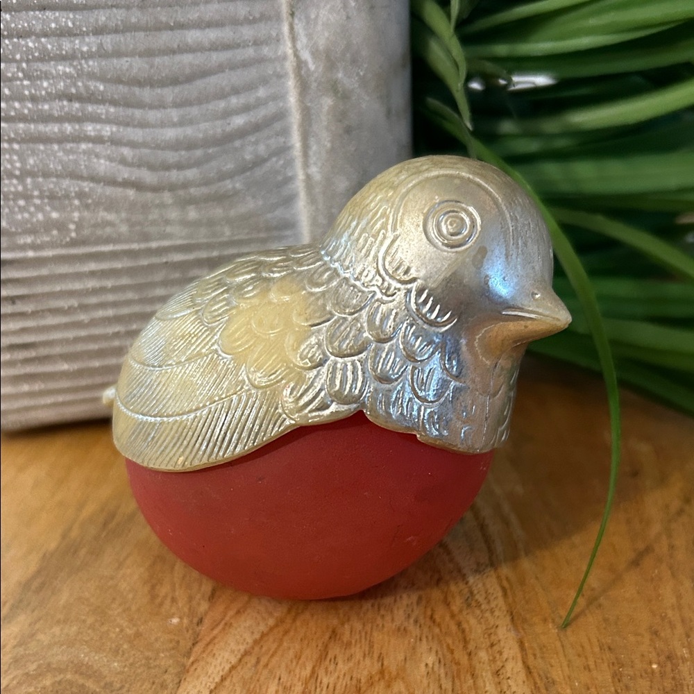 Avon bird Cologne holder empty vintage glass bird silvertone and red glass - Picture 3 of 16